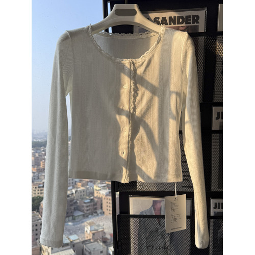 秋季蕾絲花邊長袖T恤女夏季新款修身顯瘦內搭打底衫短款外套上衣