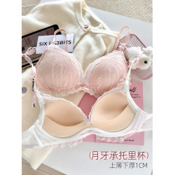 六隻兔子蕾絲內衣女小胸聚攏顯大胸罩無鋼圈收副乳防下垂甜美文胸