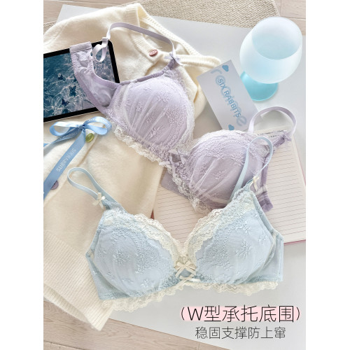 六隻兔子蕾絲內衣女小胸聚攏顯大胸罩無鋼圈收副乳防下垂甜美文胸