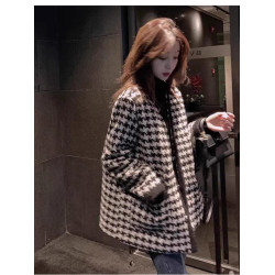 氣質女裝2025年新款冬季時尚法式高級感小香風休閒寬鬆千鳥格外套