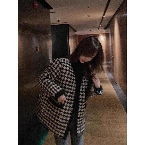 氣質女裝2025年新款冬季時尚法式高級感小香風休閒寬鬆千鳥格外套