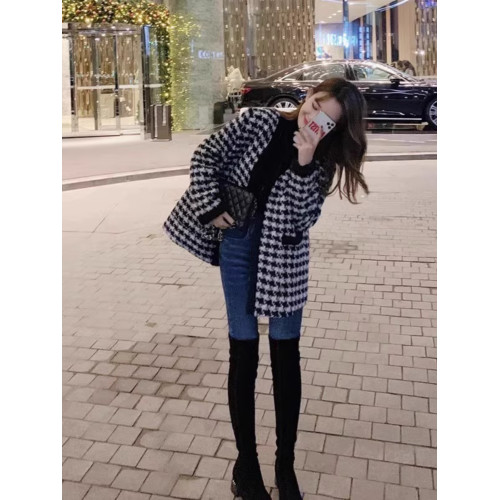 氣質女裝2025年新款冬季時尚法式高級感小香風休閒寬鬆千鳥格外套