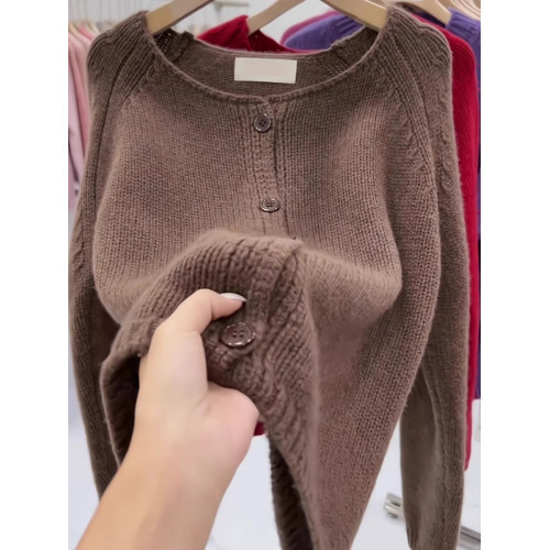 韓系高級感咖啡色針織開衫女秋冬季浙江桐鄕濮院毛衣外套長袖上衣