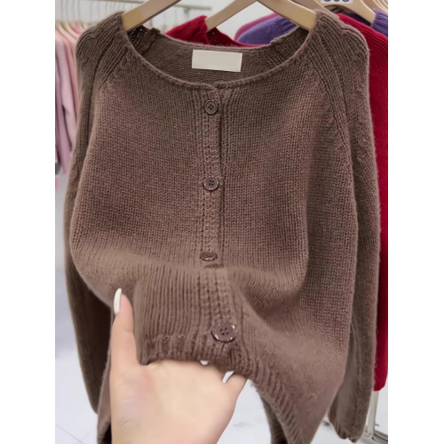 韓系高級感咖啡色針織開衫女秋冬季浙江桐鄕濮院毛衣外套長袖上衣