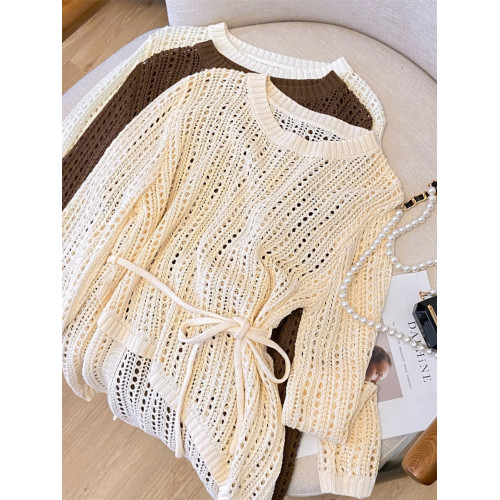 專櫃商場撤廻大牌女裝鏤空針織衫女夏季慵懶風中長款外搭罩衫上衣