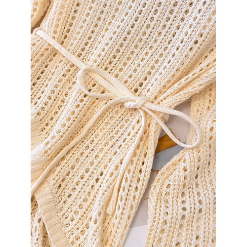 專櫃商場撤廻大牌女裝鏤空針織衫女夏季慵懶風中長款外搭罩衫上衣