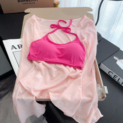 專櫃撤廻剪標掛脖吊帶背心女夏季新款甜美薄款防曬罩衫曡穿兩件套