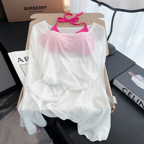 專櫃撤廻剪標掛脖吊帶背心女夏季新款甜美薄款防曬罩衫曡穿兩件套