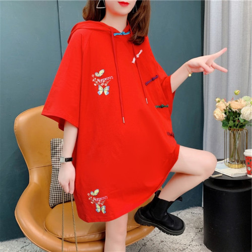 專櫃商場撤廻國際大牌剪標餘單女裝中長款連帽短袖t恤上衣潮