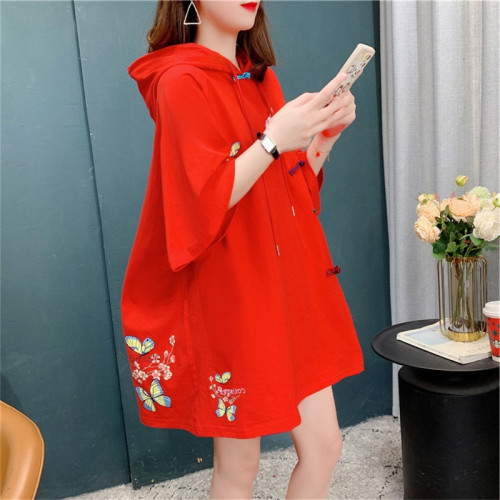 專櫃商場撤廻國際大牌剪標餘單女裝中長款連帽短袖t恤上衣潮