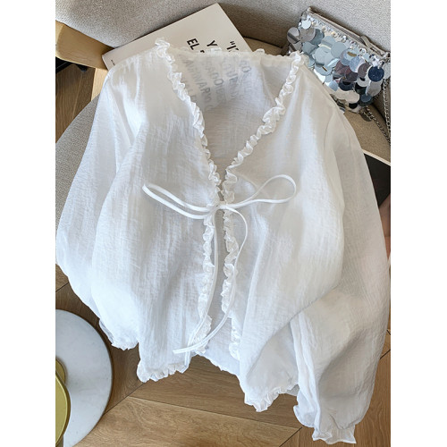 廣州十三行爆款女裝高級木耳邊開衫防曬衣夏季長袖輕薄披肩短外套