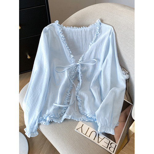 廣州十三行爆款女裝高級木耳邊開衫防曬衣夏季長袖輕薄披肩短外套