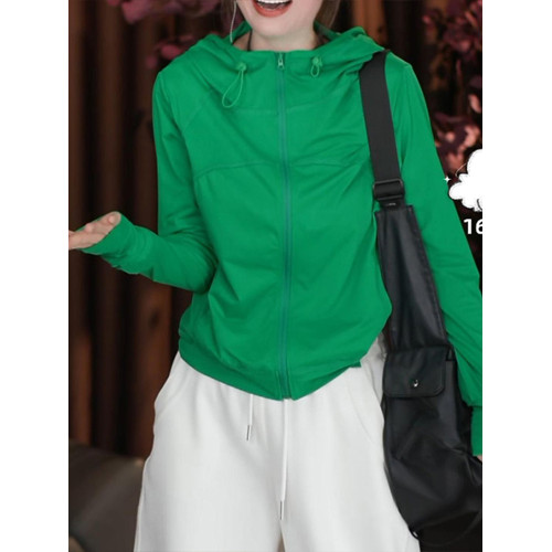 2025夏季新款綠色舒適冰涼感長袖防曬衣減齡洋氣拉鍊防曬服外套女