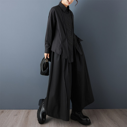 暗黑不規則小衆設計時尚帶子裝飾襯衫寬鬆休閒山本風日系上衣