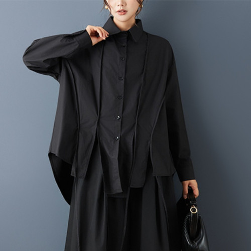 暗黑不規則小衆設計時尚帶子裝飾襯衫寬鬆休閒山本風日系上衣
