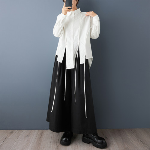 暗黑不規則小衆設計時尚帶子裝飾襯衫寬鬆休閒山本風日系上衣