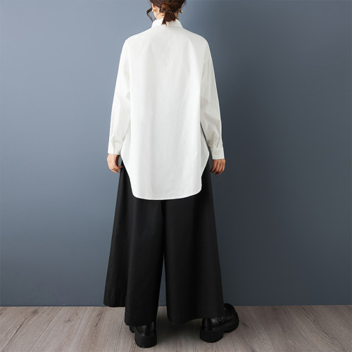 暗黑不規則小衆設計時尚帶子裝飾襯衫寬鬆休閒山本風日系上衣