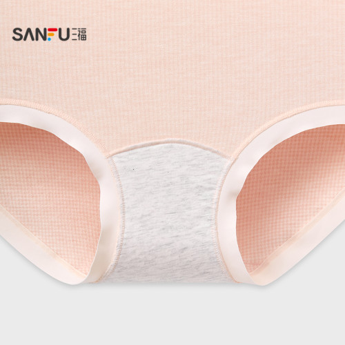 三福女高腰包臀內褲 甜美千鳥格柔軟透氣磨毛半平角褲507737