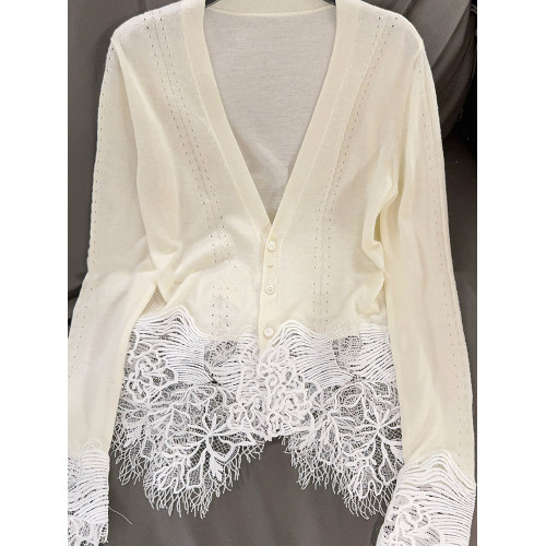 氣質輕熟風蕾絲拼接針織開衫秋季時尚洋氣減齡打底衫長袖v領上衣