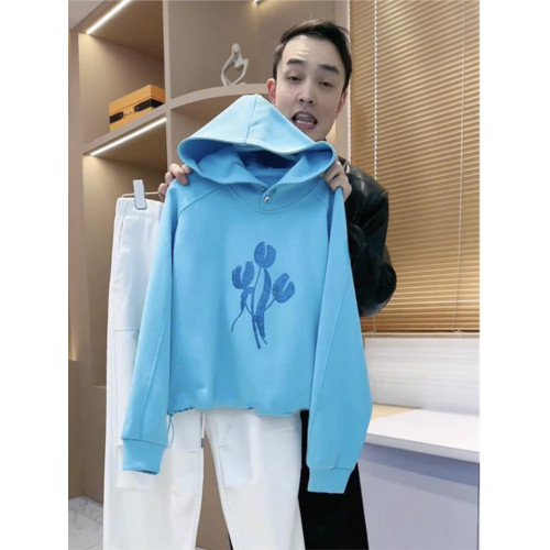 歐貨買手店設計感藍色花卉連帽衛衣女春裝薄款小個子百搭外套潮