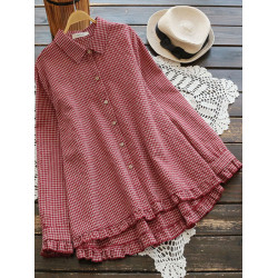 寬鬆上女大碼襯衣荷葉邊棉麻襯衫春秋季減齡休閒亞麻胖MM時尚女裝