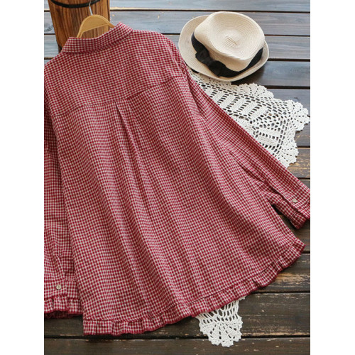 寬鬆上女大碼襯衣荷葉邊棉麻襯衫春秋季減齡休閒亞麻胖MM時尚女裝