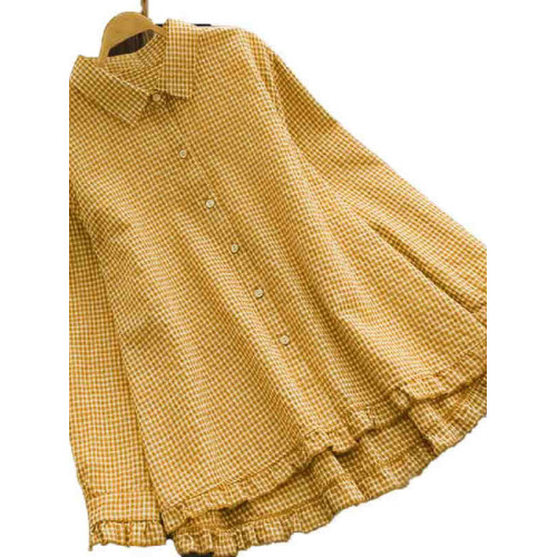 寬鬆上女大碼襯衣荷葉邊棉麻襯衫春秋季減齡休閒亞麻胖MM時尚女裝