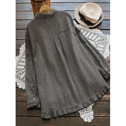 寬鬆上女大碼襯衣荷葉邊棉麻襯衫春秋季減齡休閒亞麻胖MM時尚女裝