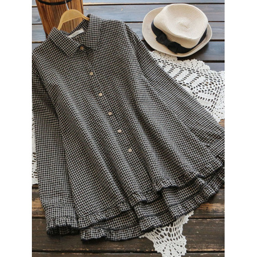 寬鬆上女大碼襯衣荷葉邊棉麻襯衫春秋季減齡休閒亞麻胖MM時尚女裝