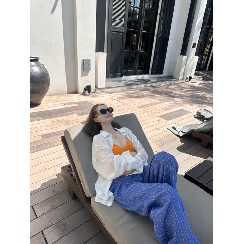 海邊度假風穿搭白色長袖微透防曬襯衫女夏季韓版寬鬆百搭休閒上衣