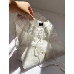 掌櫃自畱推薦高定款！韓國八奶花邊系帶襯衫小衆別致荷葉邊領上衣