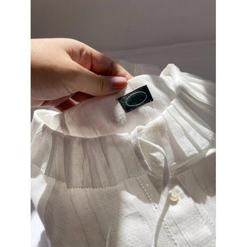 掌櫃自畱推薦高定款！韓國八奶花邊系帶襯衫小衆別致荷葉邊領上衣