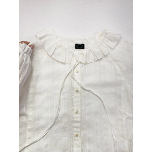 掌櫃自畱推薦高定款！韓國八奶花邊系帶襯衫小衆別致荷葉邊領上衣