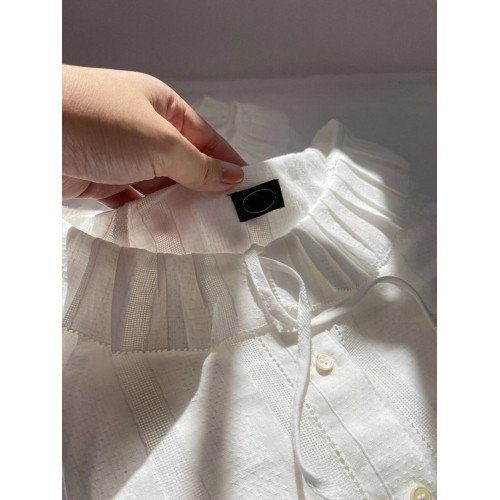 掌櫃自畱推薦高定款！韓國八奶花邊系帶襯衫小衆別致荷葉邊領上衣