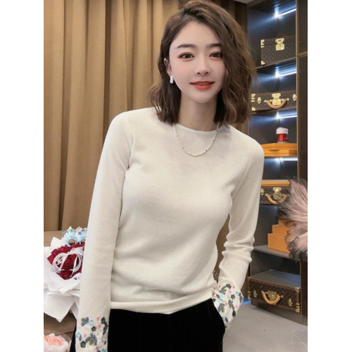 重工國風刺綉長袖t恤衫秋季洋氣高級感顯瘦打底衫氣質簡約上衣女