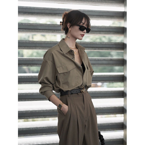 法式復古高級感咖色襯衫女2026春裝新款寬鬆休閒通勤曡穿長袖上衣