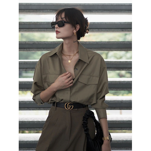 法式復古高級感咖色襯衫女2026春裝新款寬鬆休閒通勤曡穿長袖上衣