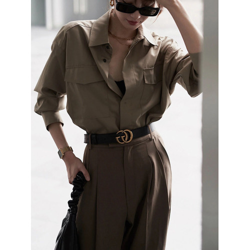 法式復古高級感咖色襯衫女2026春裝新款寬鬆休閒通勤曡穿長袖上衣