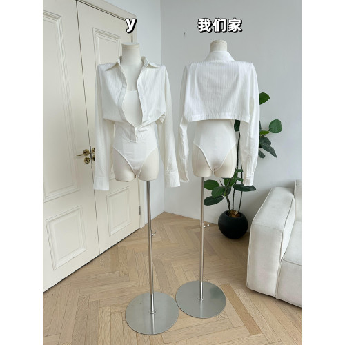 柒月末 天絲連體白色襯衫女春季法式修身收腰POLO領上衣假兩件