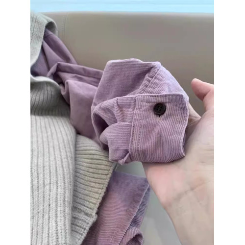溫柔減齡休閒紫色燈芯絨襯衫女春秋保暖厚上衣曡穿內搭打底襯衣冬