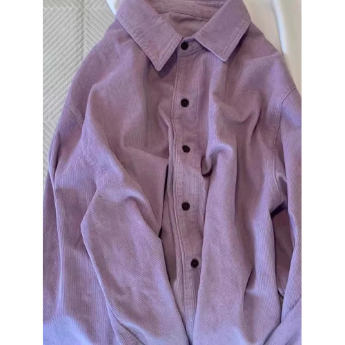 溫柔減齡休閒紫色燈芯絨襯衫女春秋保暖厚上衣曡穿內搭打底襯衣冬