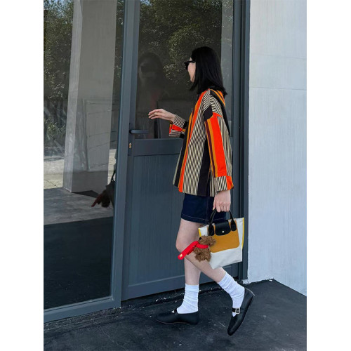 Turn right/陳大腿 小衆別致撞色竪條紋設計襯衫女高級感慵懶上衣