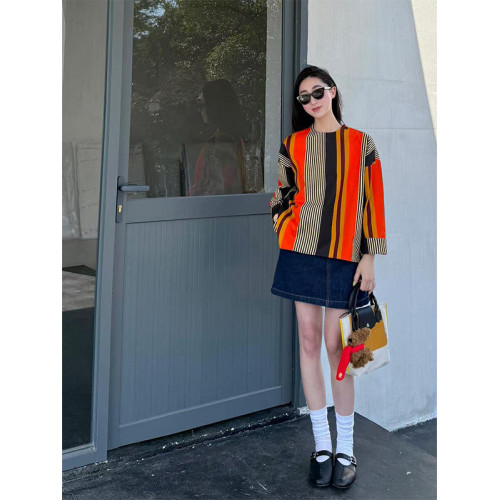 Turn right/陳大腿 小衆別致撞色竪條紋設計襯衫女高級感慵懶上衣