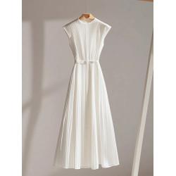 點點夏季新款歐貨氣質女神範小衆設計顯瘦休閒白色無袖高級連衣裙