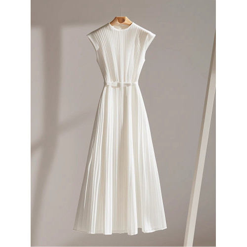 點點夏季新款歐貨氣質女神範小衆設計顯瘦休閒白色無袖高級連衣裙