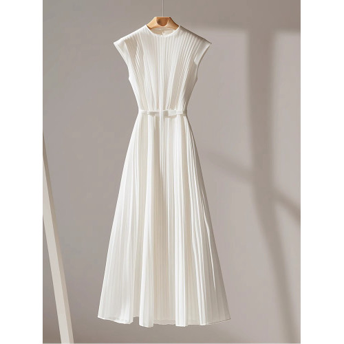 點點夏季新款歐貨氣質女神範小衆設計顯瘦休閒白色無袖高級連衣裙