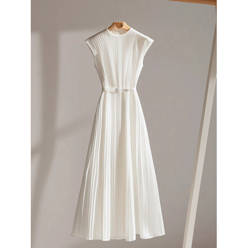 點點夏季新款歐貨氣質女神範小衆設計顯瘦休閒白色無袖高級連衣裙