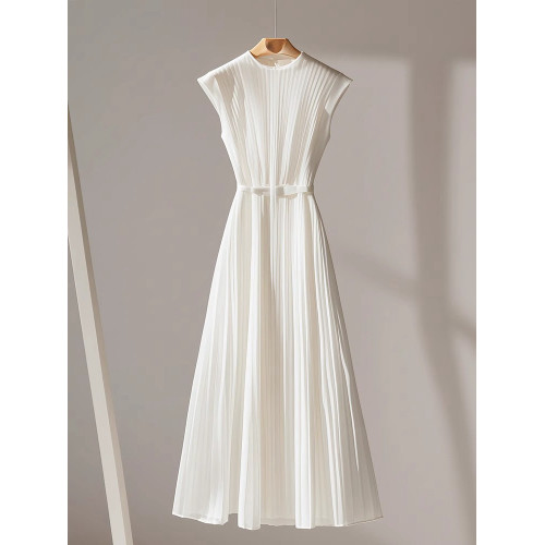 點點夏季新款歐貨氣質女神範小衆設計顯瘦休閒白色無袖高級連衣裙