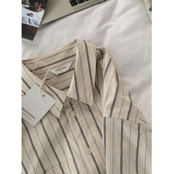 竪條紋長袖襯衣女秋冬2025新款大碼胖mm時尚寬鬆顯瘦港風襯衫上衣