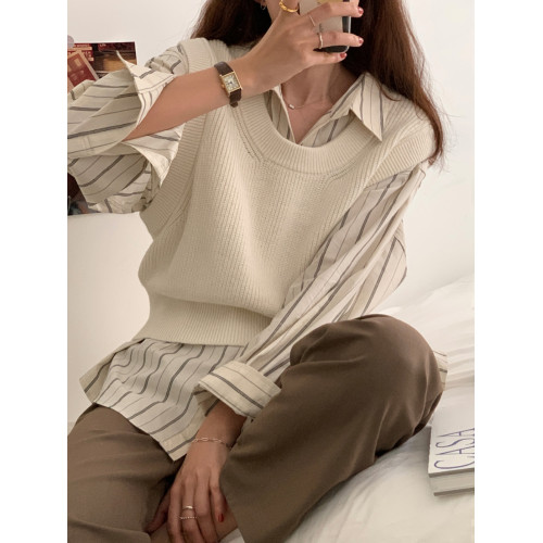 竪條紋長袖襯衣女秋冬2025新款大碼胖mm時尚寬鬆顯瘦港風襯衫上衣